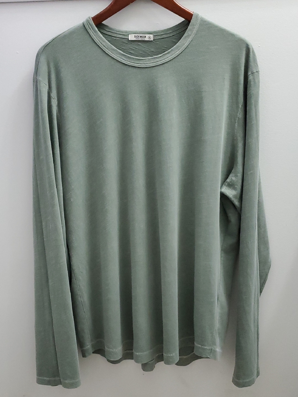 Buck Mason Men's 100% Cotton Long Sleeve Green T-shirt Size XL